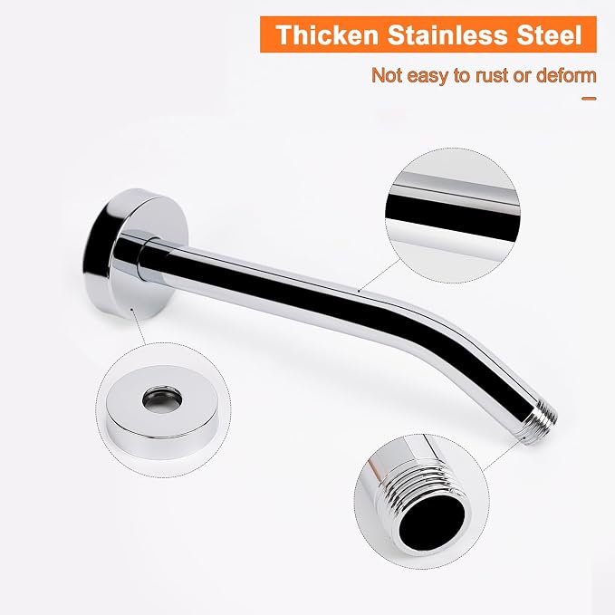 HarJue Shower Arm with Flange and Teflon Tape, Wall Mounted Shower Pipe 304 - Image 3