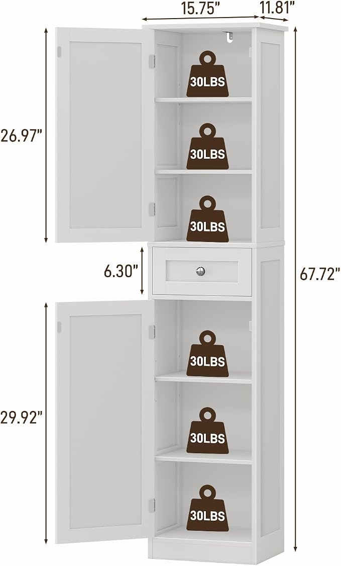 67" H Tall Bathroom Cabinet, Narrow Storage Cabinet - Image 2
