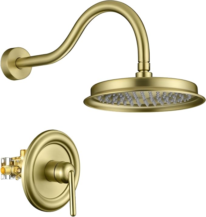 Antique Shower Faucet Set Brushed Gold, 9 inch High Pressure Rainfall Shower by Wintap