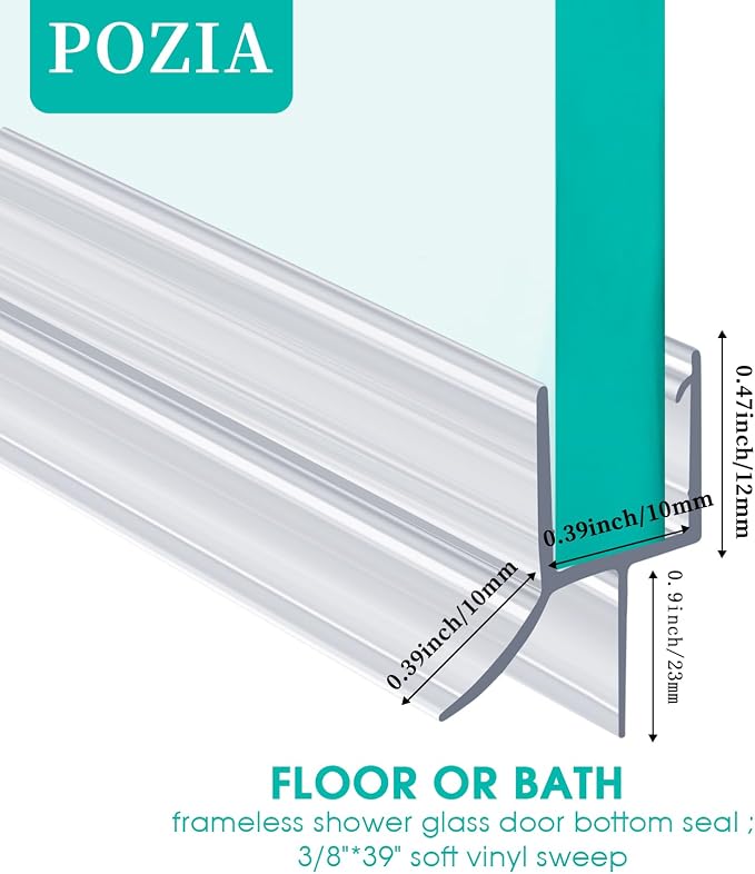 POZIA Clear Frameless Glass Shower Door Bottom Seal | Shower Door Sweep - Image 2