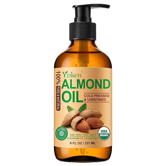 Organic Almond Oil 8 fl oz, USDA 100% Pure Natural Cold Pressed Almond Oils in by Yoken