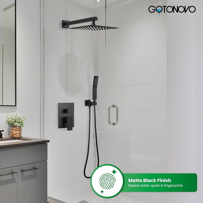 gotonovo Rainfall Bathroom Shower System Rain Shower Head and Handle Set Wall - Image 2