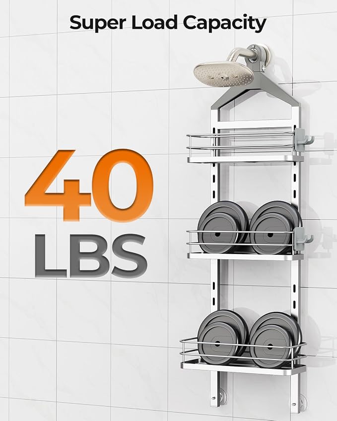 ODesign 3 Tier Height-Adjustable Shower Caddy Hanging Anti-Swing-Over The - Image 7