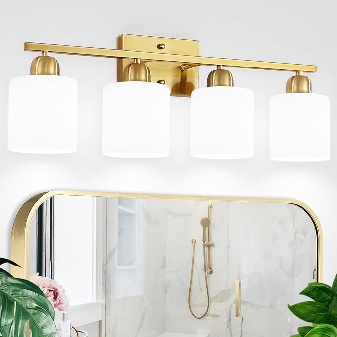 4 Light Gold Light Fixture Bathroom, Brushed Gold Vanity Light by FAISHILAN
