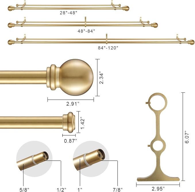 Double Curtain Rod, Adjustable 1 inch Double Drapery Rod Rods - Image 4