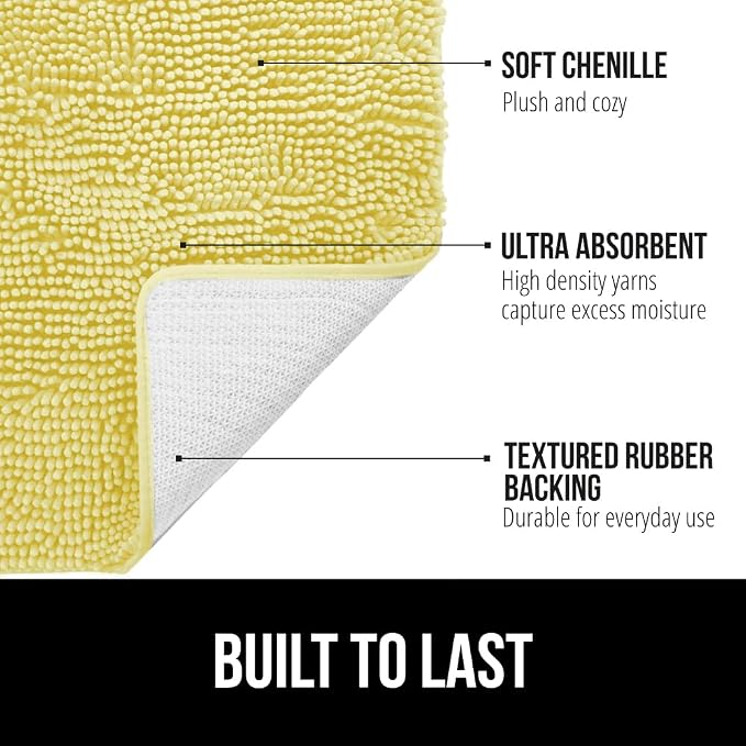 GORILLA GRIP Bath Rug Mat, Thick Soft Absorbent Chenille, Rubber Backing Quick - Image 3