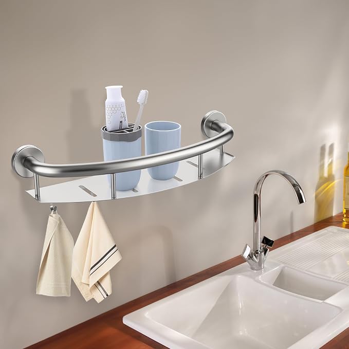 Satin Brushed Nickel Shower Grab Bar w/Storage Shelf 18 Inch, Zepolu Stainless - Image 5