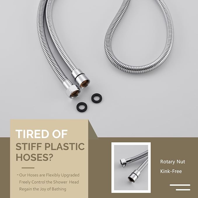 Angle Simple Flexible Shower Hose 59", Stainless Steel Handheld Shower Head - Image 5