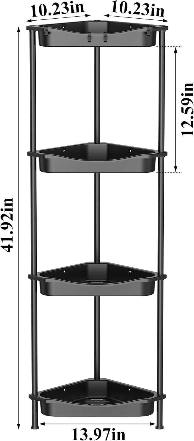 4 Tier Floor Standing Corner Shower Caddy Organizer Shelf - Image 8
