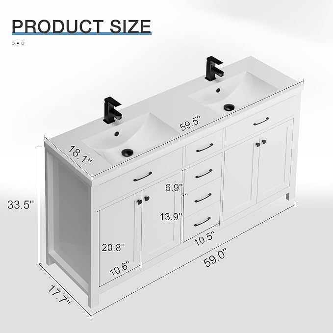 LUCKWIND 60" Bathroom Vanity and Sink Combo, Painted Modern Bathroom Storage - Image 2