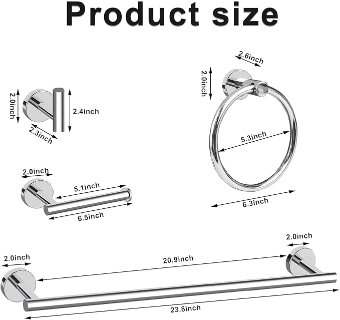 Cilee 10 Piece Chrome Bathroom Hardware Set, 2 Pack 5 Piece Bathroom - Image 7
