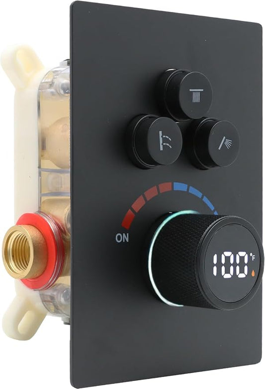 Solid Brass Shower Mixer Valve, Concealed 3 Way Outlet LED Digital Display by Backnets
