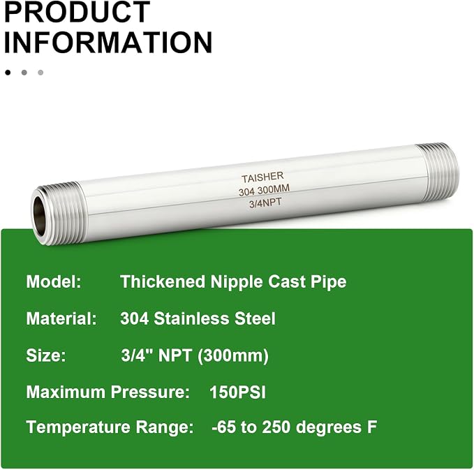 TAISHER 2PCS Stainless Steel Pipe Fittings, 3/4" NPT Male x 3/4" NPT Male - Image 5