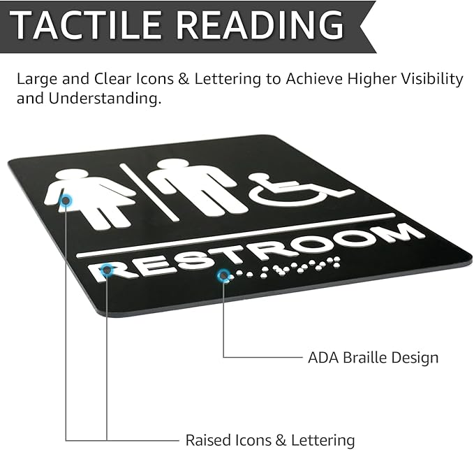 GicnKeuz ADA Braille Unisex Bathroom Signs, 9 x 6 Inches Restroom Signs - Image 4