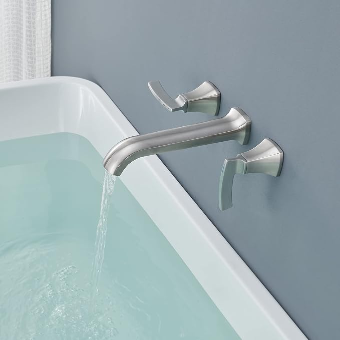 Wall Mount Tub Filler Roman Tub Faucet High Flow Long Spout Reach Brushed - Image 3