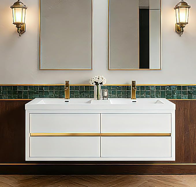 60" Wall-Mounted Bathroom Vanity, Double Sink Floating Cabinet by VUMALL