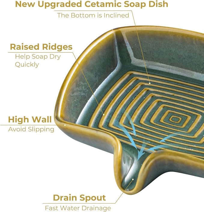 Self Draining Soap Dish, Ceramic Drain Soap Holder Waterfall Design Soap Saver - Image 3
