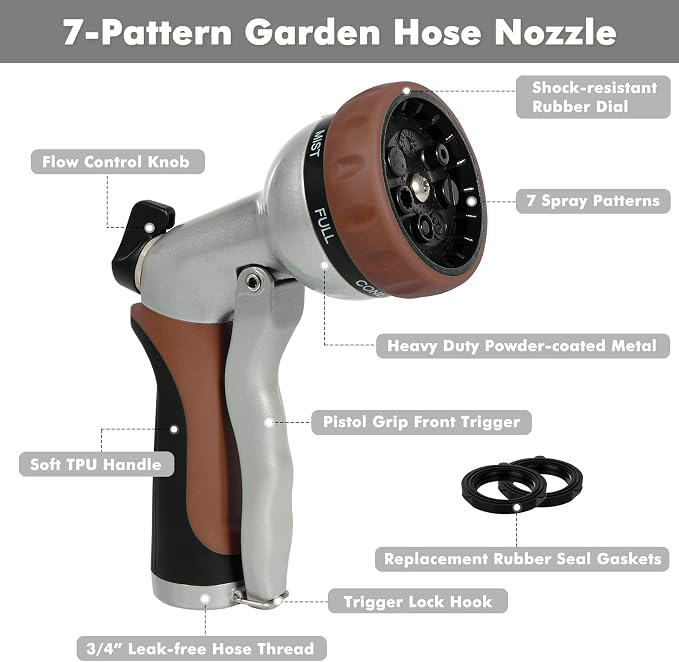 RESTMO Garden Hose Nozzle, Heavy Duty Metal Water Hose Nozzle - Image 2