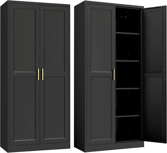 Kitchen Pantry Cabinet, 71”Black Metal Pantry Storage Cabinet by Steeloong
