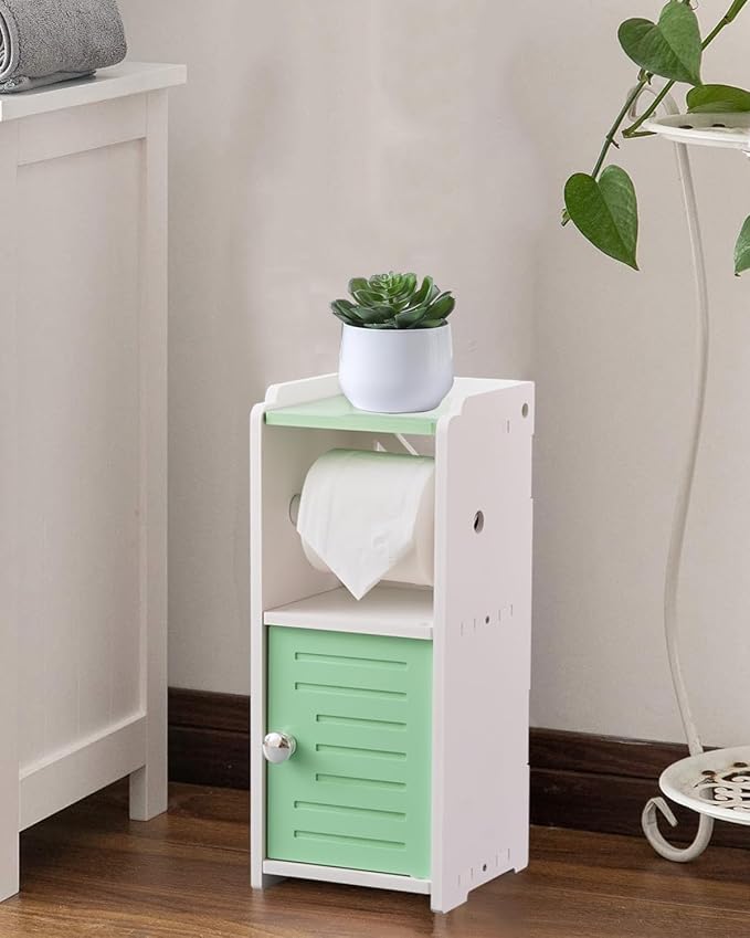 AOJEZOR Toilet Paper Holder Stand: Freestanding PVC Cabinet Storage - Image 5
