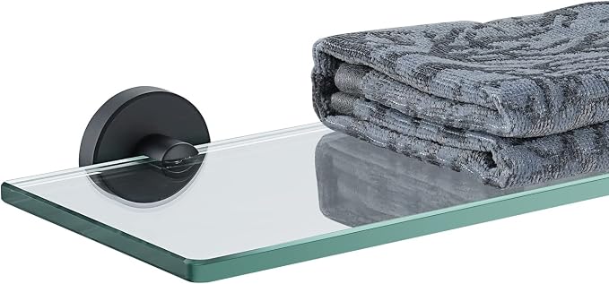 JQK Bathroom Glass Shelf Black, Tempered Glass Shower Storage 12 by 5 inches by Homeimprovement