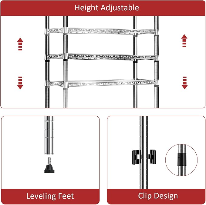 IZEUK 3-Tier Steel Storage Shelves, Heavy Duty Metal Shelf Wire Shelving Rack - Image 4