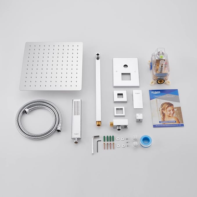 Iriber Chrome Shower System 10 Inch High Pressure Rainfall Shower Head and - Image 7