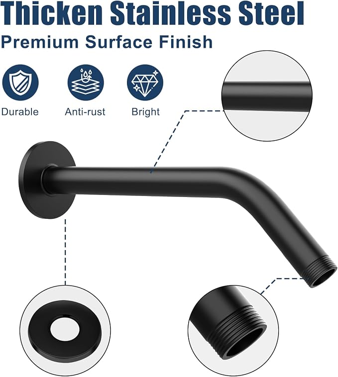 Shower Pipe Arm with Flange, Wall Mount Replacement Angle Shower Head Extension - Image 3