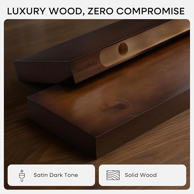 Homeforia Walnut 60 inch Floating Shelf, High End Solid Real Wood 60inch Long - Image 3