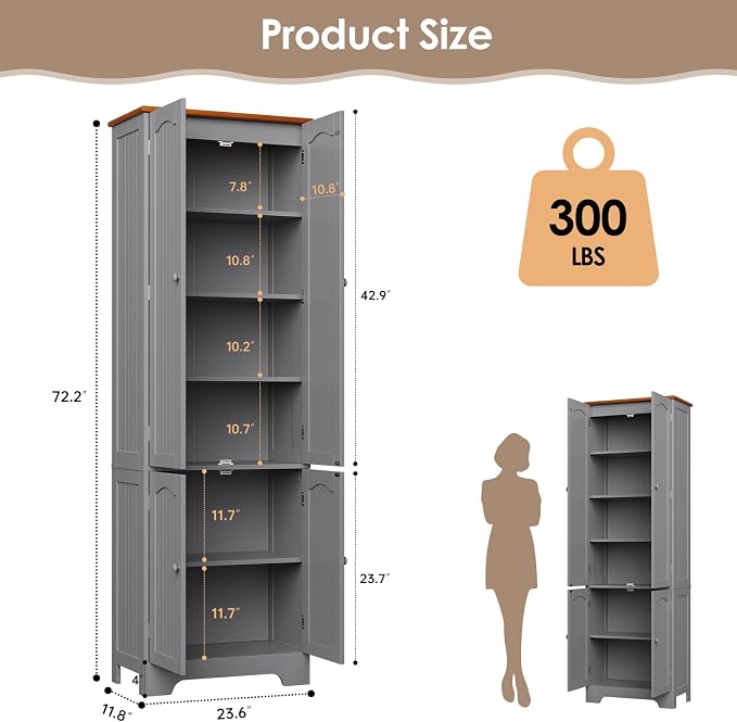 4 Door Pantry - 72.2'' Kitchen Cabinet - Image 2