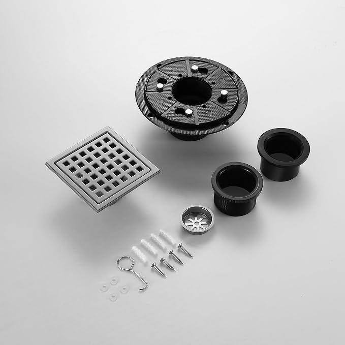 Shower Drain, Chrome 4 inch Square Shower Floor Drain - Image 4