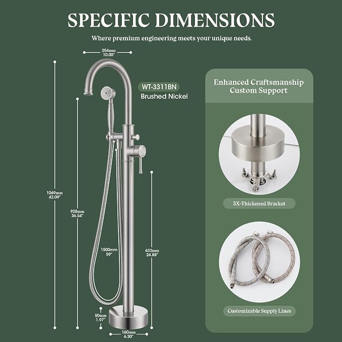 Free Standing Tub Faucet, Wintap Classic Freestanding Bathtub Faucet - Image 6