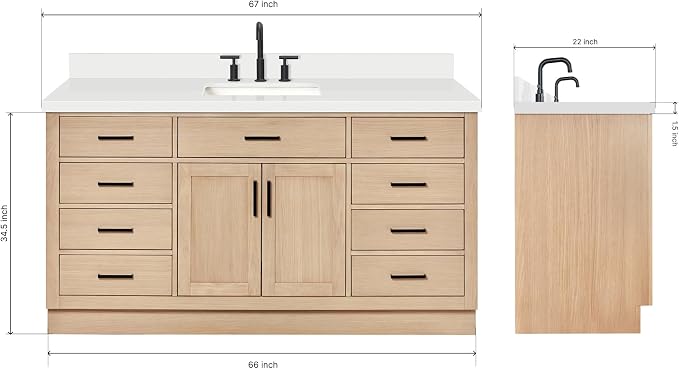 ARIEL Hepburn 67" Inch Oak Single Bathroom Vanity - Image 2