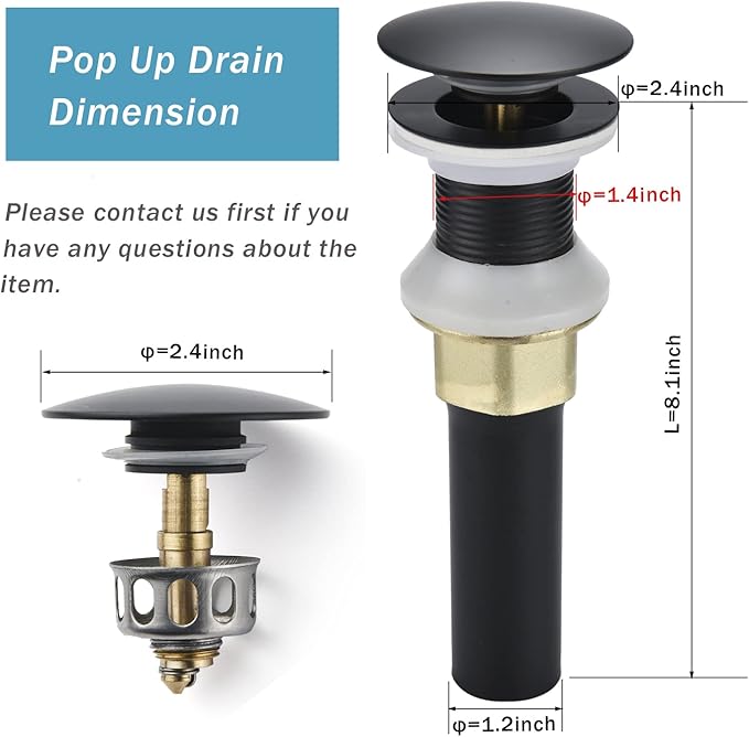Bathroom Sink Drain, Drain Stopper Bathroom Sink Without Overflow, Pop Up Drain - Image 2