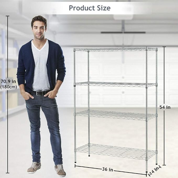 BestOffice | 4-Tier Wire Storage Shelves | 36x14x54 | Chrome | - Image 3