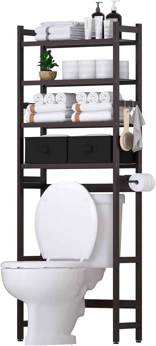 Over The Toilet Storage with 2 Baskets, 4-Tier Bamboo Organizer Rack with Paper by Cozivolife