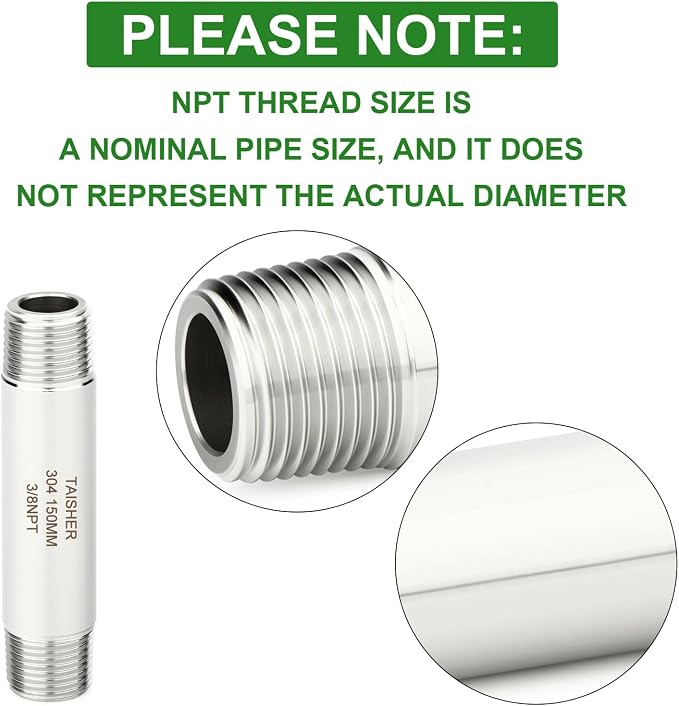 TAISHER 2PCS Stainless Steel Pipe Fittings, 3/8" NPT Male x 3/8" NPT Male - Image 4