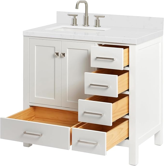 ARIEL Cambridge 36 Inch White Bathroom Vanity - Image 7
