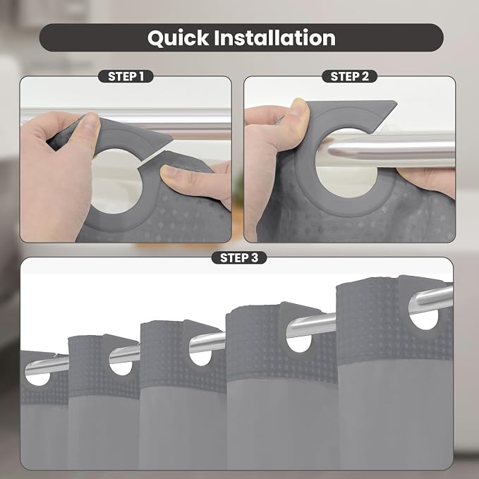 Inhousolu Extra Long No Hook Shower Curtain - Image 3