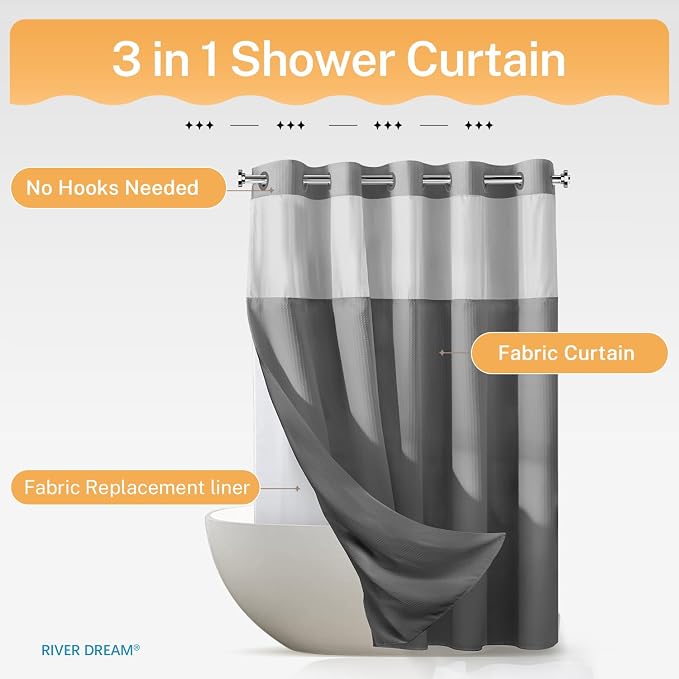 River Dream Heavyweight Grey No Hooks Required Dotted Waffle Weave Shower - Image 6
