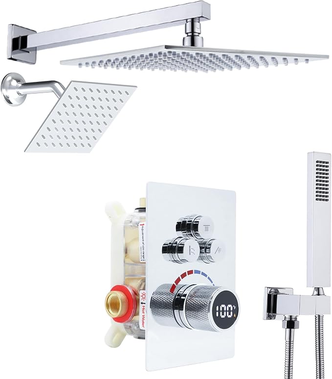 Digital Display Dual Head Shower system Rain Shower System Shower Wall Mount 10 by Backnets