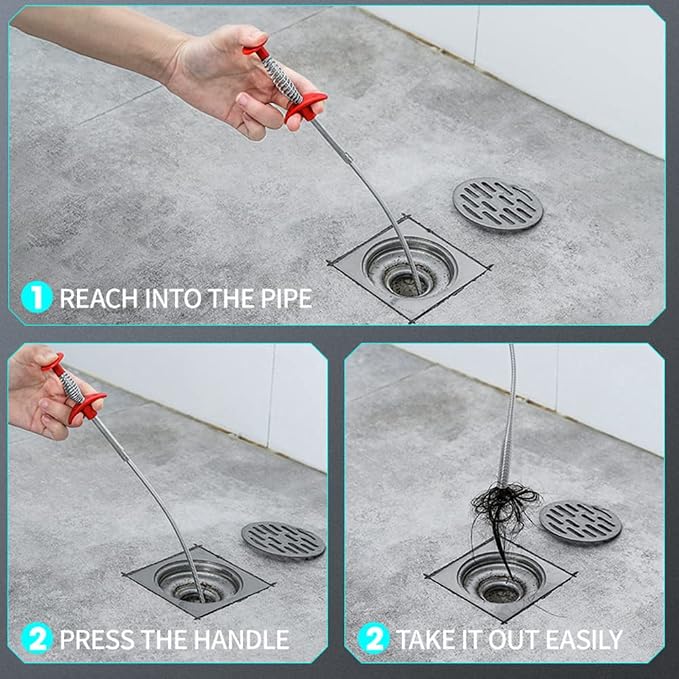 63 inch Drain Clog Remover Flexible Snake Sink Hair Cleaner Toilet Shower Drain - Image 4