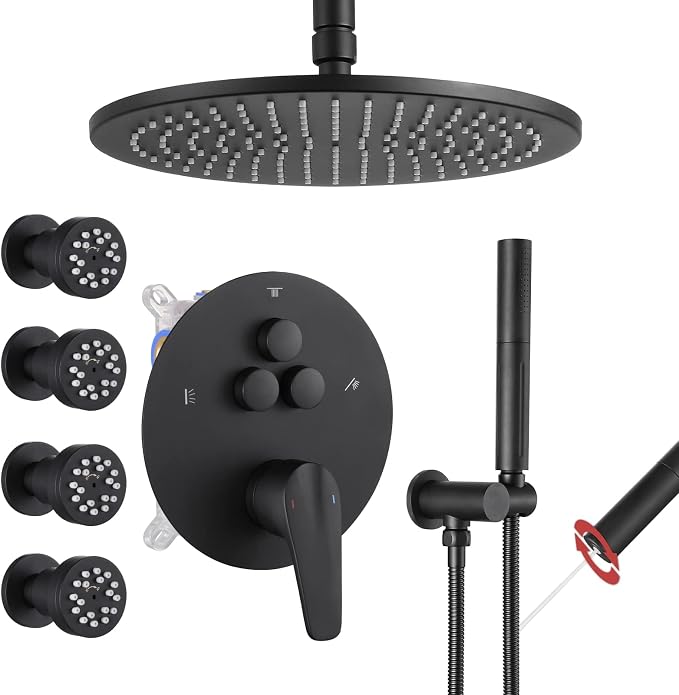 VANFOXLE Shower Faucet Set Matte Black Shower System, Push Button Diverter by VANFOXLE