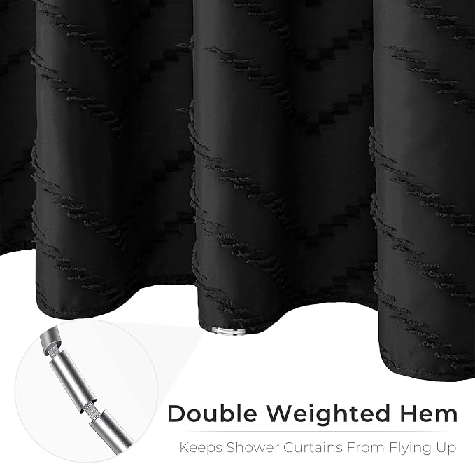 Black Boho Shower Curtain 72 x 78 Inches Woven Fabric Shower Curtain Tufted - Image 5
