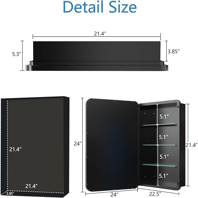 Bathroom Medicine Cabinet, Recessed & Surface Wall Cabinet - Image 2