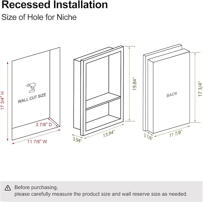 12x18 Black Shower Niche for Shower Wall, Bathroom Medicine Cabinet Recessed - Image 2