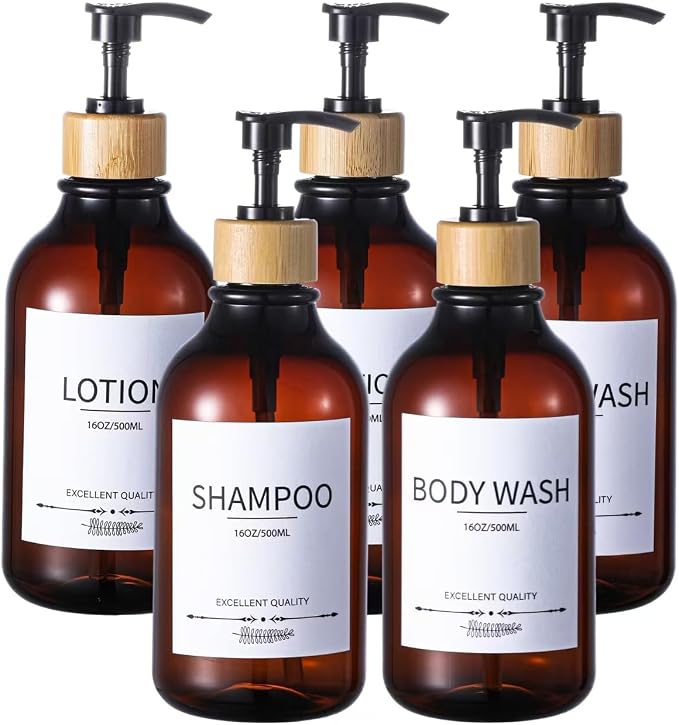 Shampoo and Conditioner Dispenser, 16.9oz Pump Bottles, Amber Shampoo Containers by MithrgrousLife