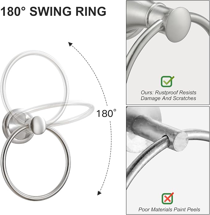 BESy Brushed Nickel Bathroom Hand Towel Ring Towel Holder, Rustproof Wall - Image 4
