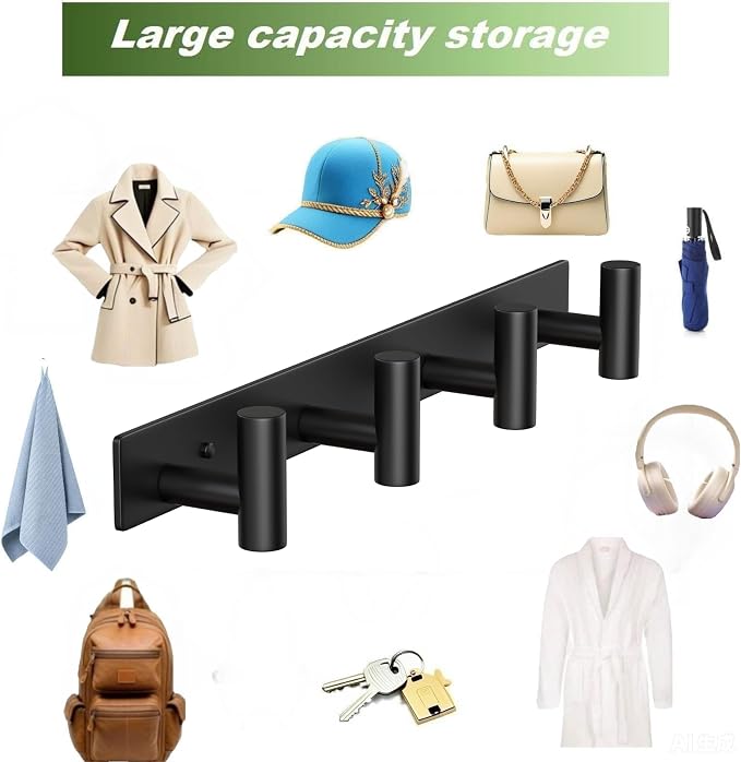 Coat Rack Wall Mounted-4 Hooks, Heavy Duty Stainless Steel Wall Hooks - Image 7