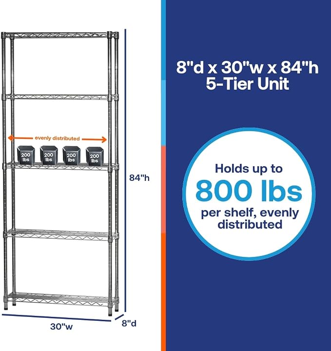 Shelving Inc. 8"d x 30"w x 84"h Chrome Wire Shelving - Image 6